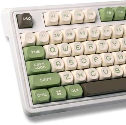 UKVEY PBT Double-Shot Tastenkappen-Set für mechanische Tastatur, MOA-Profil, gemütliches Stimmungsdesign, kompatibel mit MX-Clone-Schaltern, 130-teilig, Braun / Grün