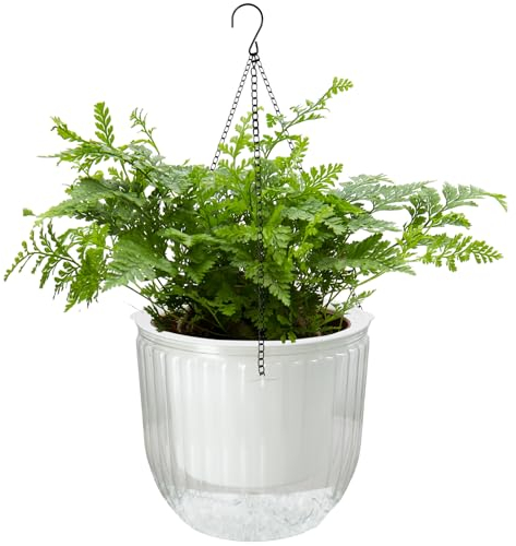 Rundago Blumentopf Hängend, Hängetöpfe Plastik mit Kette, Hängeblumentöpfe Pflanzenampel Hängend für Außen Innen, Blumenampel Hängeampel für Wohnzimmer Balkon Garten (Weiß 17 cm)
