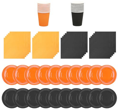 MFUOE Lot de 60 assiettes en carton pour Halloween, fiançailles, fête de mariage (noir et orange)