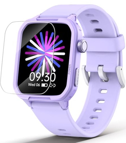 Kinder Smartwatch für Jungen Mädchen, Gehärtetes Glas Aktivitäts Tracker Uhr IP68 wasserdichte Con Displayschutzfolie, 19 Sportmodi, Herzfrequenz Schlafmonitor, Schrittzähler, Kindergeschenke (Lila)
