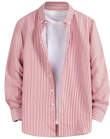 Chemise à manches longues rayée pour homme - Coupe droite - Chemise de loisirs à manches longues - Respirante - Séchage rapide - Chemise de fête stretch - Chemise d'extérieur légère et douce, Rose,