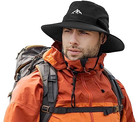 Comhats Wasserdichter Bucket Hat für kleine Köpfe, Outdoor-Hut zum Wandern, Golfen, Safari, Angeln, Wandern - Regenhüte - UPF 50+ Sonnenhut verstellbar, faltbar, Winddicht XXL Schwarz