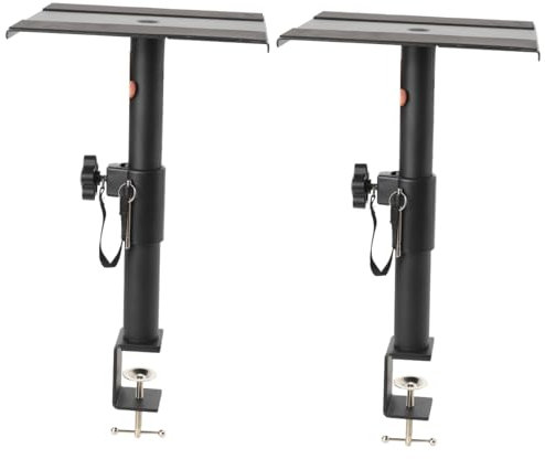 YILIKISS 2PCS Desktop Clamp Speaker Stands - Height & Angle Adjustable Studio Monitor Stands for Bookshelf Speakers, Heavy Duty Clamp-on Desk Design