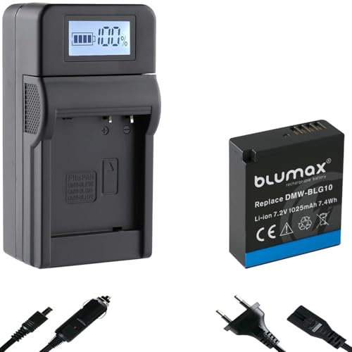 Blumax Akku kompatibel mit Panasonic DMW-BLG10 E [ 1000mAh ] + Speed Charger DMW-BLG10E / DMW-BLE9 E für Lumix DMC-GF6 GX7 III GX85 DC-TZ202 G110W