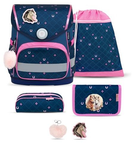 Belmil Compact mit Patches Schulranzen Set 5-teilig mit Brustgurt (405-41/AG/B/S) (Meet Your Horses)
