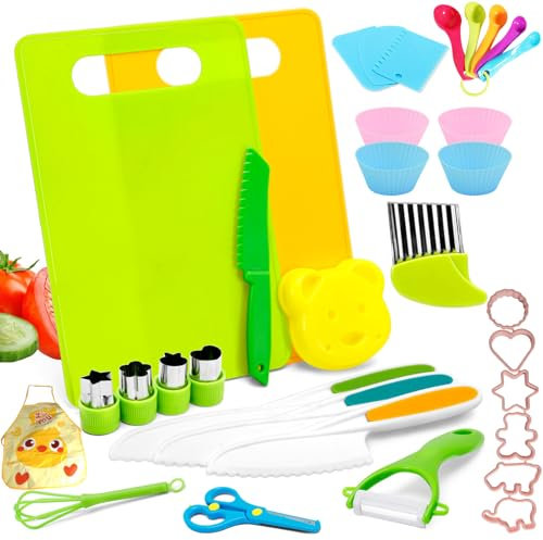 Toddler Knife Set - 34 Pcs Kids Knife Set for Chopping, Mini Chef Knife Set for 2 3 4 5 6 7 8 9 10 Year Old Girl Boy Gift