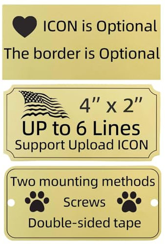 QIPAN Engraved Custom Name Plate,Brushed Stainless Steel Personalized Name Plaque,Metal Engraving Custom Name Plate with Adhesive Backing or Screws for URN,Trophy, Picture Frame (X-Large-Gold)