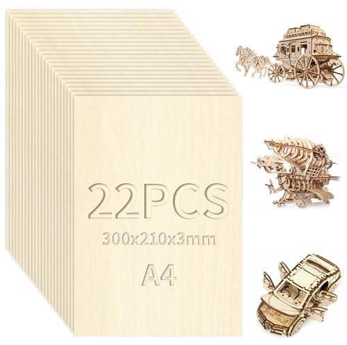 XRXYMQ 22 Piezas Tablero Madera 2mm Madera Contrachapada A4 300x210x3 mm Maderas Para Bricolaje Pirograbado Corte por Laser Modelado Regalos Decoraciones