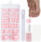DMQ French Press on Nails for Toe, 120Pcs Square False Toenails Short, Nude Pink French Tip Fake Toe Nails, Full Cover Stick on Toenails with Glue for Women Toe Nail Art Manicure Decorations