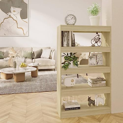 AJJHUUKI Hausregal, Regal und Standregal Bücherschrank, Trennwand, Sonoma Eiche, 80 x 30 x 135 cm, Bauholz