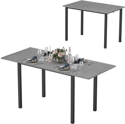 HOMCOM - Mesa de comedor extensible, mesa de cocina para 6 personas, con gran bandeja de marco de acero, diseño moderno, gris oscuro
