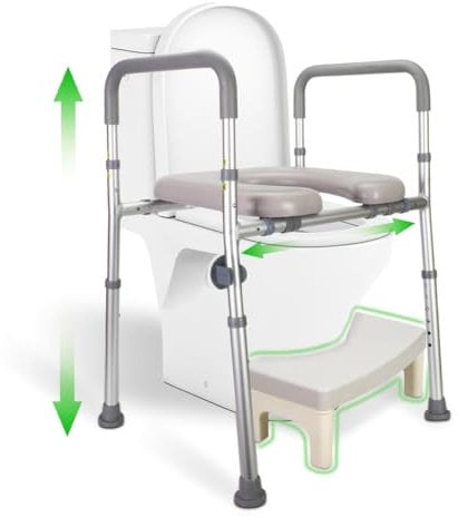 LMLJINTL Rialzo per sedile WC con braccioli, rialzo per WC per adulti, regolabile in altezza, 6 livelli, rialzo per WC per anziani, maniglie antiscivolo, supporto per WC fino a 150 kg
