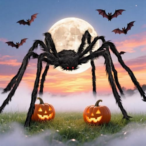 Cromaxa Riesen Halloween XXL Spinne 150cm – Große Spinne für Outdoor Außen Haarige Gefälschte Spinne Riesige Dekorationen für Garten Partys Deko, Groß Schwarze 1.5m