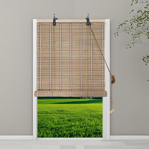 Bambusrollo Aussenbereich 110x240cm, Bambus Sichtschutz Rollo Sonnenschutz und Sichtschutz Bambus-Rollos mit klemmfix für Gärten Gazebo, F-1