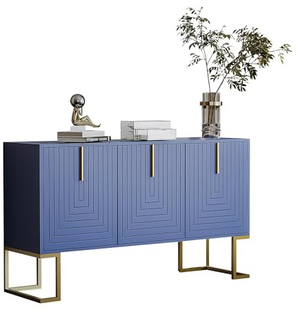 SOFTWEARY Sideboard Breite 138 cm, Wohnzimmerschrank, Mehrzweckschrank, Küchenschrank (blau)