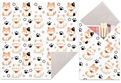 CREATCABIN Cat Self-Adhesive Magic Cloth Makeup Bag Portable Protective Cosmetic Pouch Camera Lens Wrap Stylish Travel Organizer For Beauty Essentials One Cloth Makeup Bags White 21.6x21.6 Inch
