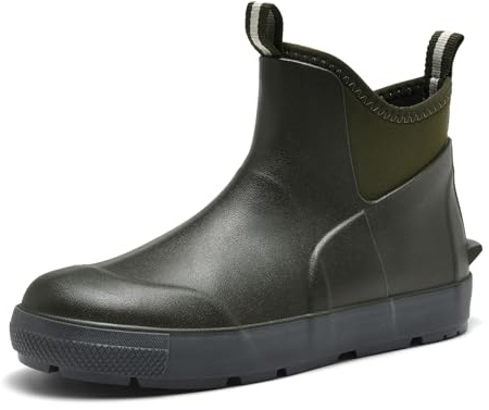 GemChve Gummistiefel Herren,Gartenschuhe herren Kurze,Chelsea Boots Damen,Gummistiefel Halbhoch,Deckstiefel​ Wasserdicht Rutschfest Geeignet Regentag Reisen Angeln Green40EU