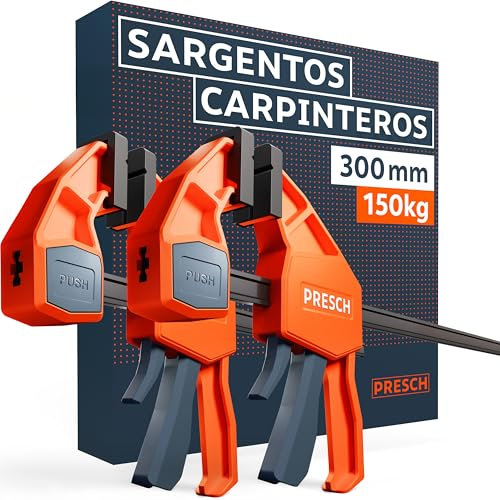 Presch Morsetti da falegname 300mm 2 pz - Set di morsetti con forza di serraggio di 150 kg - Acciaio al carbonio e corpo rinforzato in fibra di vetro per massima stabilità - Con funzione divaricazione