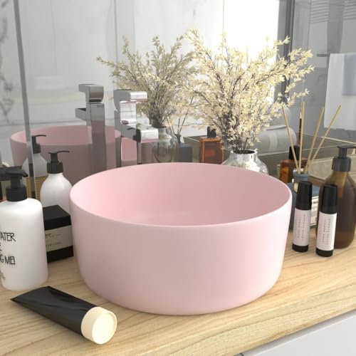 Générique Lavabo Rond de Luxe Rose Mat 40x15 cm Céramique,Lavabos,10.6KG-147010