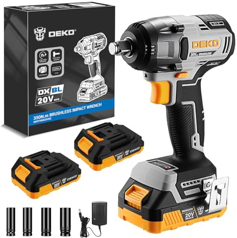 DEKOPRO Cordless Impact Wrench 1/2 Inch 350N.m 20V Brushless Impact Gun with 2x2.0Ah Batteries, 3-Speed Impact Driver for Automotive Repair,Tire Change,Construction & DIY Projects