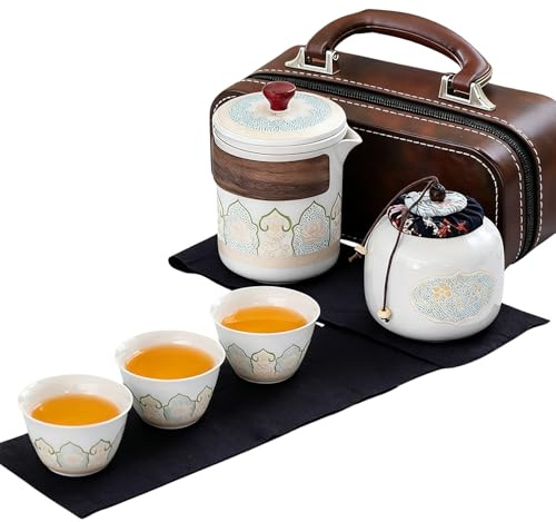 Fycooler Japanese Portable Travel Tea Sets with Travel Bag, Nice Porcelain Tea Set with Teapot and Cups Kung Fu Tea Service,Beautiful Asian Traditional Gift Package for Tea Lover/Women/Men