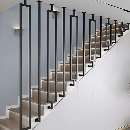 Industrielles quadratisches Set für Treppen – dekoratives Geländer mit Installationssäulen für Dachboden, Hotel, Villa und Wohnung – 60 cm gerades Rohrgeländer