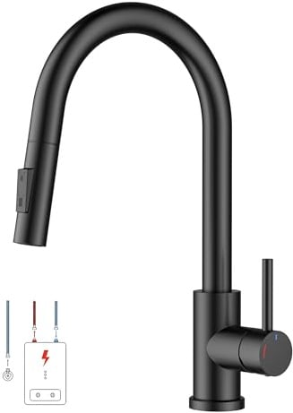 FORIOUS Mitigeur Cuisine Basse Pression, Robinet Cuisine Extensible, Mitigeur Monocommande Eau Chaude Et Froide, Compatible Avec Chaudière Et Appareils Sous Évier, Noir Mat