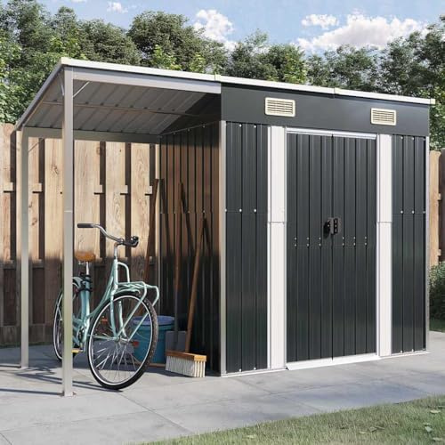 Hommdiy Gartenhaus mit Schleppdach Anthrazit 277x107x181 cm Stahl