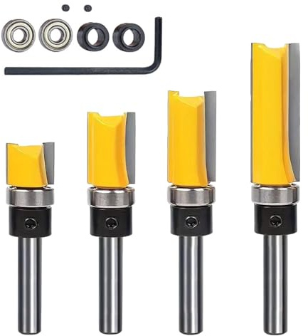 Vexorlian 4 Pcs 1/4 Inch Shank Pattern Router Bit Set - Professional Flush Trim Tool for Woodworking, Durable Milling Cutter with Bearing