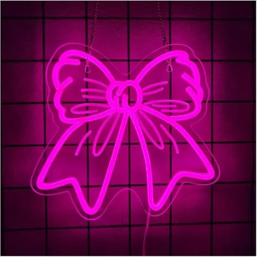 GERLJ enseigne lumineuse au néon Néon signe Panneau En Forme De Nœud Rose Luminosité Réglable Pour Chambre À Coucher Fille Lampe 30cmx28cm