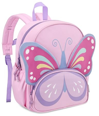 VASCHY Kindergartenrucksack Mädchen ab 2-4 Jahre, 3D Schmetterling Rucksack Kinder,Kinderrucksack mit Brustgurt für Kita,Schule,Reisen,Alltag,Rosa