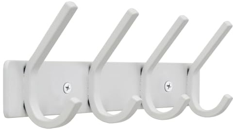HONSKY Wall Coat Rack, Towel Rack, 17.5cm Metal Wall Coat Hanger with 4 Double Hooks (8 Single Hooks),for Hanging Coat, Hat, Bag, Towel, in Hallway Entryway Bathroom,White