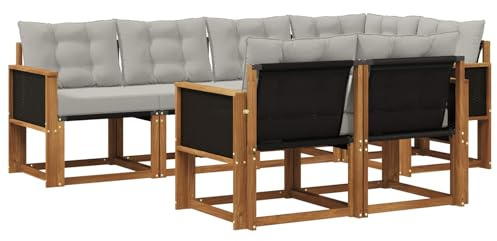 vidaXL Outdoor-Sofagarnitur mit Kissen 7 pcs Natürlich und Hellgrau, Moderner Outdoor-Sofa, strapazierfähige Gartenmöbel, Lounge für Terrasse, Komfortables Sitz-Set