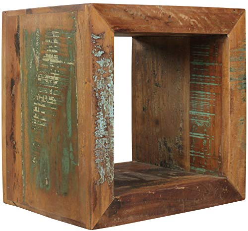 FineBuy Beistelltisch KALKUTTA 45 x 45 x 35 cm, Massivholz Cube Tisch für Wohnzimmer, Wohnzimmertisch mit Ablage, Nachttisch - Nachtkonsole - Nachtkästchen
