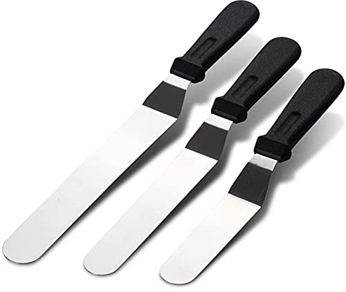 GreeSuit Stainless Steel Palette Knife Set of 3, Angled Spatula for Baking, Cake Decorating, Smoothing Icing and Cooking, Frosting Pastries, Cupcake
