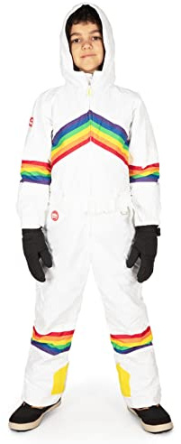 Tipsy Elves White Rainbow Striped Kid's Ski Suit for Girls and Boys from Size L