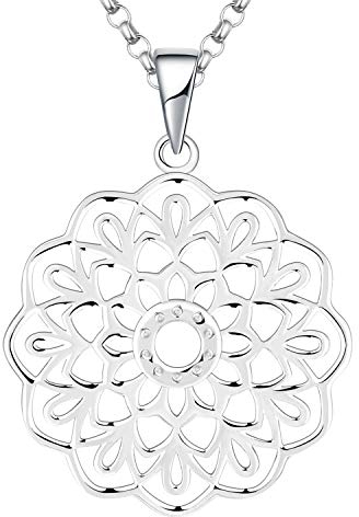 JO WISDOM Damen Halskette Mandala Silber 925,Kette Anhänger Blume des Lebens Yoga mit Weißgold plattiert Schmuck,Schmuck für Frauen