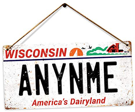 Personalised American Number Plates - Custom Wisconsin – Holes and Twine | Printed Metal Wall Sign Plaque Show Plate