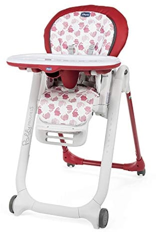 Chicco Polly Progres5 Trona Evolutiva para Bebés 0 Meses, 3 Años (15 kg), Trona Convertible y Compacta con 4 Ruedas, Ajustable y Transformable en Hamaca y Elevador de Silla para Niños, Rojo (Red)