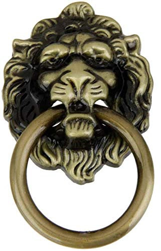 POFET 10pcs Vintage Retro Style Door Knob Handle Cabinet Cupboard Drawer Metal Pull Ring Antique Lions Head Yellow Bronze