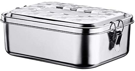 heresell 1900ml Edelstahl Brotdose Auslaufsicherer Box Lunchbox Mit Silikondichtring Und Verriegelungsclips, Ohne Plastik & BPA Metall Brotbox & Brotkasten Für Kinder & Erwachsene