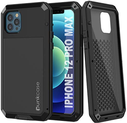 Punkcase for iPhone 12 Pro Max Metal Case, Heavy Duty Military Grade Armor Cover [Shock Proof] Hard Aluminum & TPU Design for iPhone 12 Pro Max (6.7) (2020) [Black]