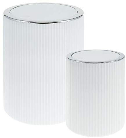 bremermann Kosmetikeimer 2er Set GAVELLO mit Schwingdeckel // Mini 1,5 L und 5,5 L Badeimer mit Rillendekor, Kunststoff (Weiß)