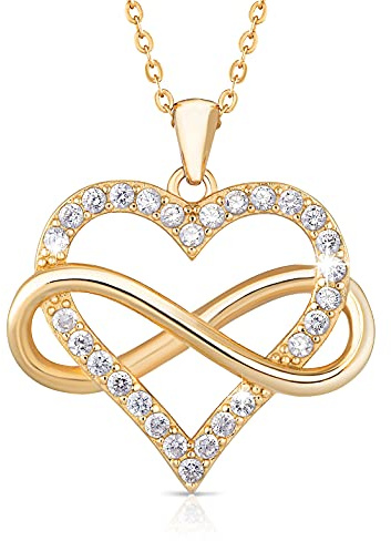 Sash & Soph Infinity Heart Necklace for Women. 925 Sterling Silver Heart Necklace for Girlfriend, Love Heart Pendant on 18 Chain with 2 Extender (Rose Gold or Gold Plated), Sterling Silver,