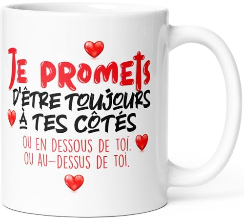 Mug Humour Amour Je Promets Tasse Message drôle. Idée Cadeau Amour Original pour Ami Couple Amoureux Collègue Homme Femme Copine Copain Anniversaire Noël St Valentin. Souriez dès le Réveil