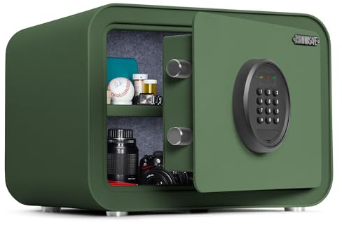 Caja fuerte digital, 1.0 pies cúbicos de acero sólido resistente con teclado, pequeña caja de seguridad personal para dinero, joyas, hucha antirrobo para hotel, dormitorio, oficina (verde)