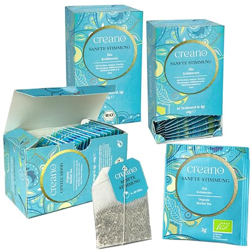 Creano Bio Tee SANFTE STIMMUNG, Kräuterteemischung, BIO Teebeutel-Tee 3er Pack (3x 20 Beutel)