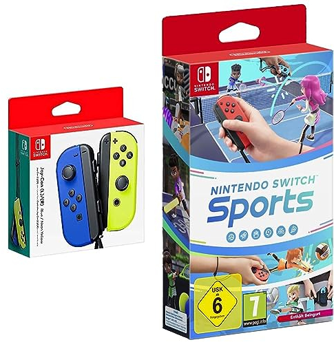 Nintendo Joy-Con 2er-Set, Blau/Neon-Gelb + Nintendo Switch Sports (inkl. Beingurt) - [Nintendo Switch]