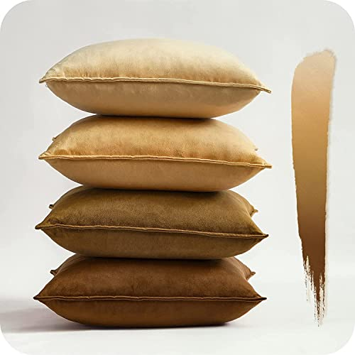 Topfinel Kissenbezug 45x45 Samt 4er Set Braun Farbverlauf Herbst Kissen Kissenbezüge Kissenhülle sofakissen dekokissen Zierkissen Bezug deko für Sofa Schlafzimmer Wohnzimmer Kinderzimmer
