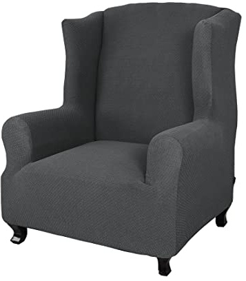 YOPOIY Hohe Dehnung weich dick Ohrensessel Überzug Klein Karierter Jacquard-Strickstoff Husse für Ohrensessel 1 Stück rutschfest für Sessel -dunkelgrau-